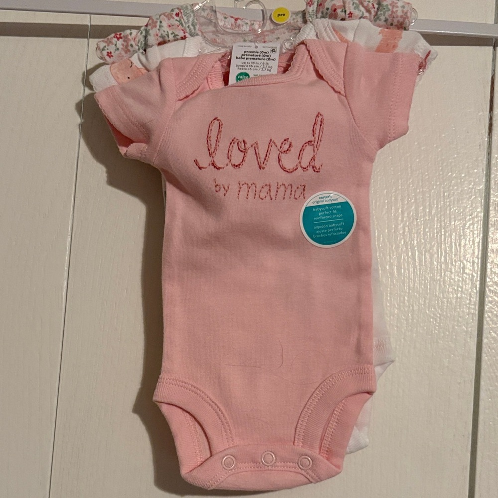 Child of Mine Pink Baby Bodysuit with 'Loved by Mama' Embroidery 3 pack